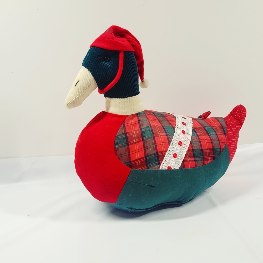 Vintage Tartan Plaid Patchwork Plush Mallard Duck Shelf Sitter Holidays Country‎